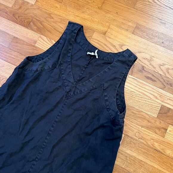 DKNY Pure Linen Dress Womens Large Black Sleeveless Maxi Minimalist - Picture 3 of 7